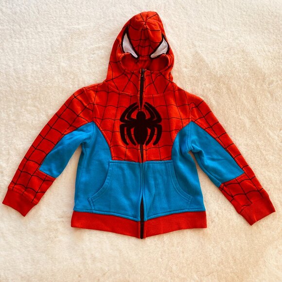 Spiderman Hooded Zip-Up Sweatshirt Hooded Mask boy's size 5/6 Marvel - Picture 1 of 10